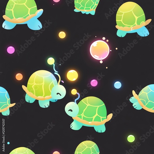 Enchanted Tortoise Galaxy: A whimsical journey into a universe teeming with vibrant, magical turtles and glowing orbs, celebrating nature's beauty and the wonder of childhood imagination. photo