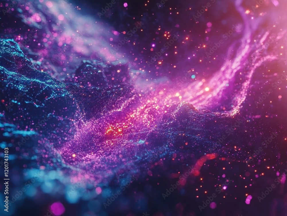 crystalline nanotech interface with flowing quantum particles, iridescent holographic displays, deep space background, geometric precision crystalline nanotech interface with flowing quantum particles, iridescent holographic displays, deep space background, geometric precision