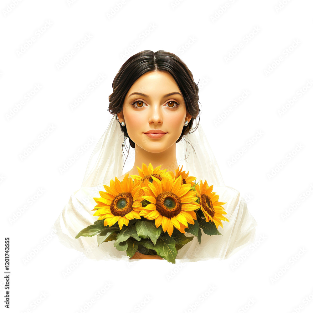 Beautiful Bride with Sunflower Bouquet - Digital Painting Beautiful Bride with Sunflower Bouquet - Digital Painting