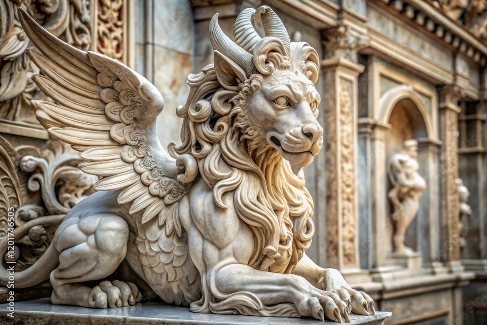 A marble statue of a mythical creature with intricate carvings and ornate details, myth, ornate, statue, fantasy A marble statue of a mythical creature with intricate carvings and ornate details, myth, ornate, statue, fantasy