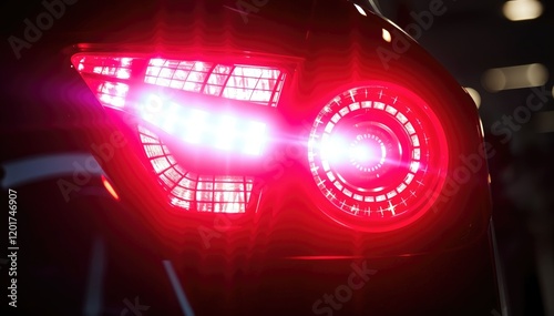 Close up of illuminated car taillights night Modern design and bright red LEDs