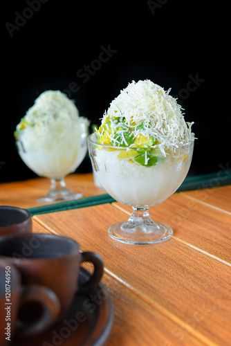 fruit ice with cheese topping