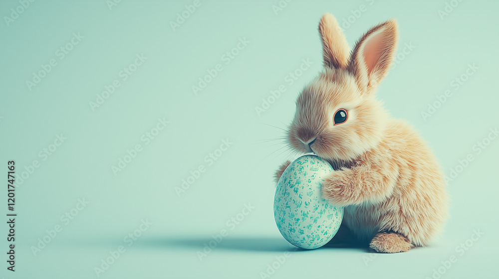 Fototapeta premium white rabbit on blue background