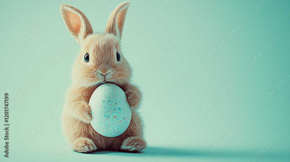 Fototapeta premium white rabbit on blue background