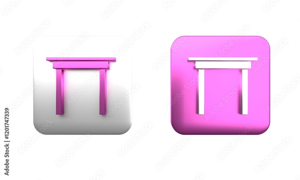 Colorful Wooden table icon isolated on white background. Square button. 3D render illustration