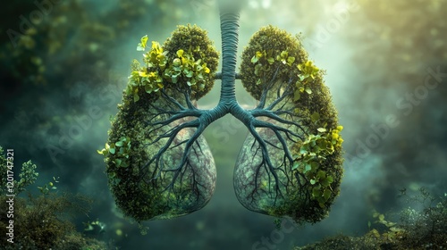 An artistic aerial view of a landscape resembling human lungs,
