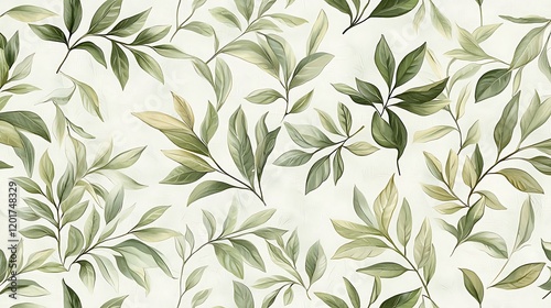 Elegant Green Leaves Botanical Print Wallpaper Design