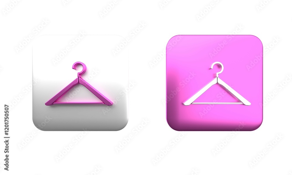 Colorful Hanger wardrobe icon isolated on white background. Cloakroom icon. Clothes service symbol. Laundry hanger sign. Square button. 3D render illustration Colorful Hanger wardrobe icon isolated on white background. Cloakroom icon. Clothes service symbol. Laundry hanger sign. Square button. 3D render illustration