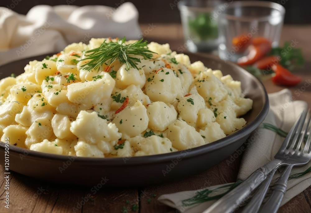 A plate of steaming hot mashed potatoes topped with a sprinkle of paprika and chopped chives, , hearty meal A plate of steaming hot mashed potatoes topped with a sprinkle of paprika and chopped chives, , hearty meal
