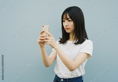 スマートフォンで写真を撮る女性 photo