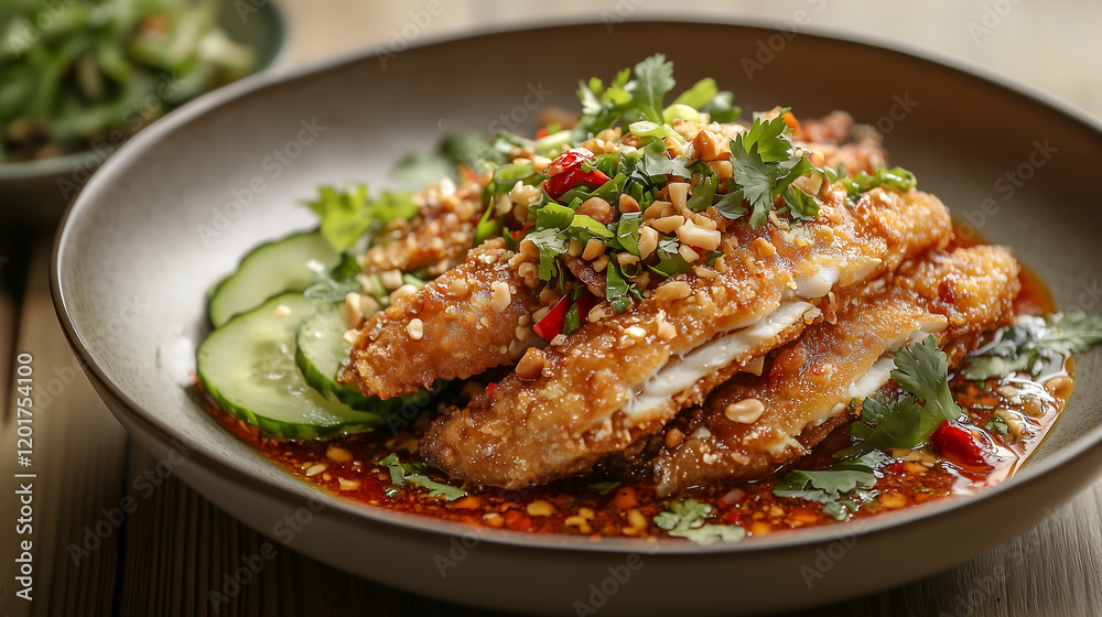 crispy fried catfish served with a vibrant and flavorful pecel sauce crispy fried catfish served with a vibrant and flavorful pecel sauce