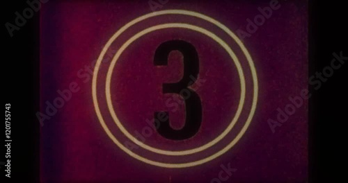 Vintage Film Leader Countdown. Authentic Projected Head Leader with Marks, Scratches, and Film Grain for Timeless Retro Video Intros.