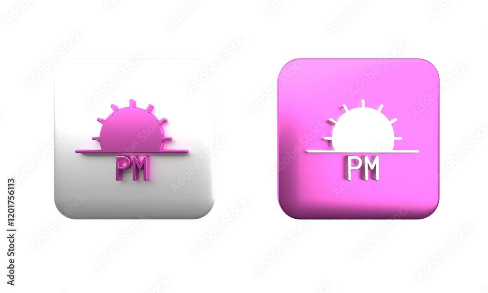 Colorful Sunset icon isolated on white background. Square button. 3D render illustration Colorful Sunset icon isolated on white background. Square button. 3D render illustration