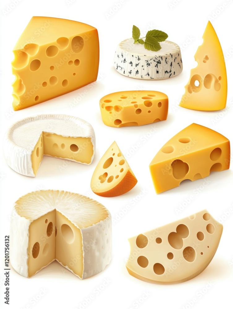 Cheesy Delight: A Collection of Six Varieties of Cheese and Crackers on a White Background