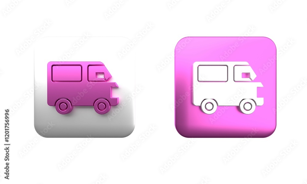 Colorful Delivery cargo truck vehicle icon isolated on white background. Square button. 3D render illustration Colorful Delivery cargo truck vehicle icon isolated on white background. Square button. 3D render illustration