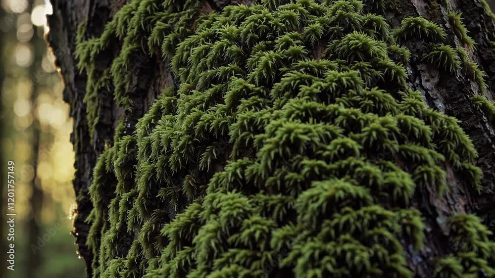 Golden Sunlit Moss on Forest Tree Golden Sunlit Moss on Forest Tree