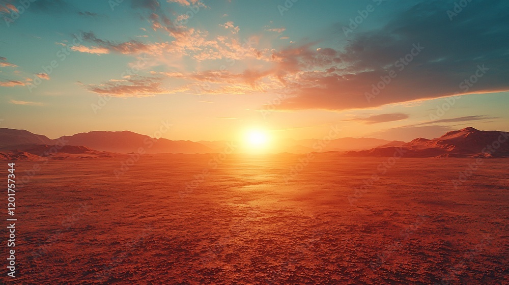 Vibrant sunset over a vast, red desert landscape. Vibrant sunset over a vast, red desert landscape.