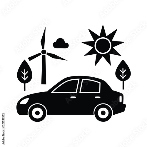 Green Energy. Electric Car Silhouette Vector eco  