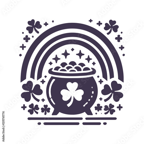 St. Patrick's Day Shamrock Pot of Gold Vector Silhouette Design
