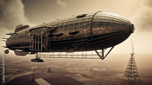 Victorian airship after landin vintage footage