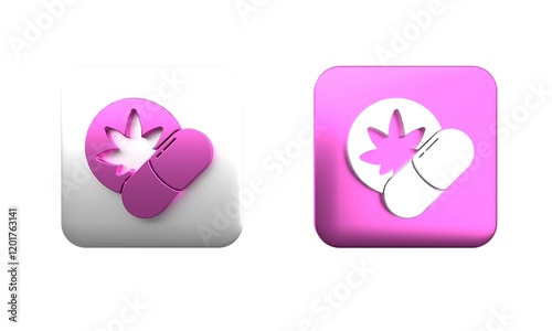 Colorful Herbal ecstasy tablets icon isolated on white background. Square button. 3D render illustration photo