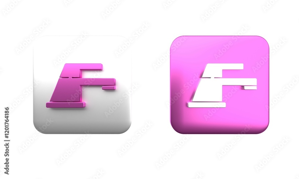 Colorful Water tap icon isolated on white background. Square button. 3D render illustration Colorful Water tap icon isolated on white background. Square button. 3D render illustration