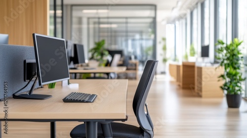 Wallpaper Mural Modern office workspace with clean desks, computers, and natural lighting creating a productive atmosphere Torontodigital.ca