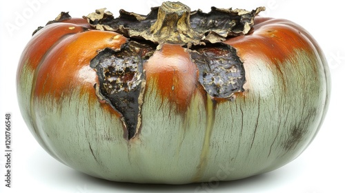 Ripe Persimmon Fruit with Speckled Brown and Green Skin