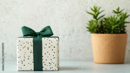 and eco friendly wrapped plantable gifts with natural botanical elements ribbons and bows for sustainable and plant based modern lifestyle photo