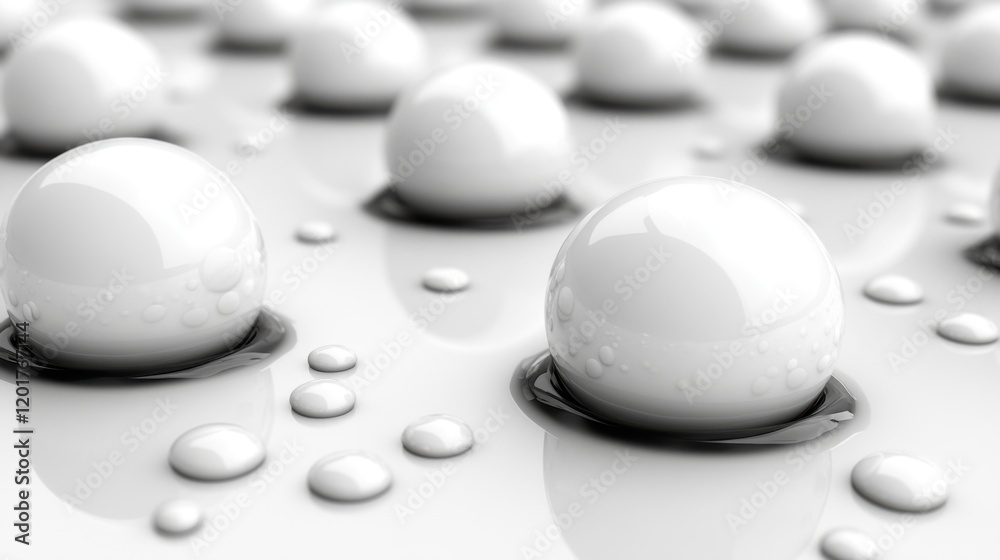 Smooth and highly reflective 3D shapes, such as spheres and tori, arranged in a graceful composition against a minimalist white setting Smooth and highly reflective 3D shapes, such as spheres and tori, arranged in a graceful composition against a minimalist white setting