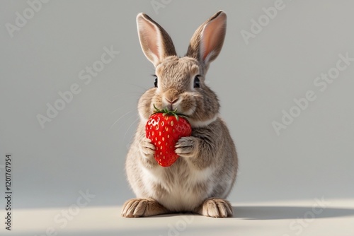 Adorable Bunny Enjoying a Juicy Strawberry