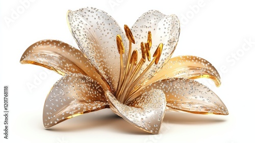 A stunning golden lily with intricate petals and glimmering details.
