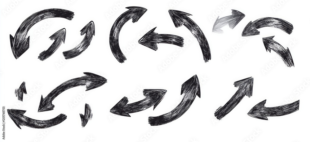 Fototapeta premium Hand-drawn vector collection of curved arrows isolated on a white background