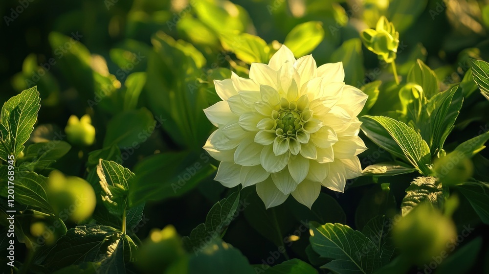 Close-up of a pale yellow dahlia flower in a garden. Close-up of a pale yellow dahlia flower in a garden.
