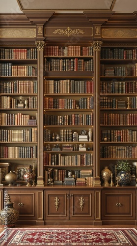 Book lover's dream bookshelf showcasing an array of books and unique vases, bookish nook, collection display, literary enthusiasm, bibliophile corner, intellectual decor