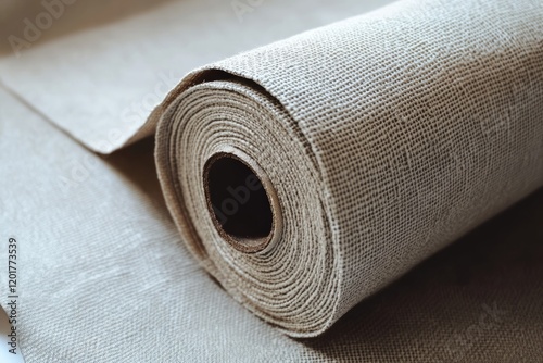 A roll of sturdy fabric in natural beige, cotton fabric.