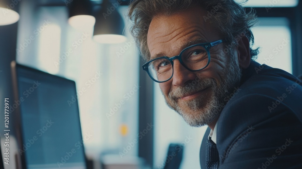 Businessman at Work with Smiling Expression Businessman at Work with Smiling Expression