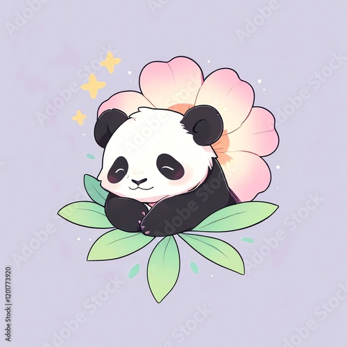 Adorable Panda Bear Resting in a Flower photo