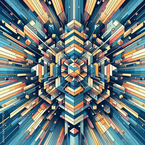 Illustration with multiple geometric layers at different depths