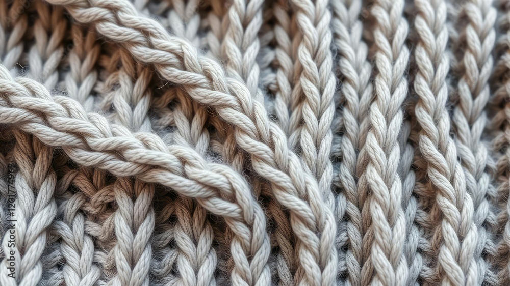 Close-up of a knitted wool fabric with intricate cable pattern, up, knitwear Close-up of a knitted wool fabric with intricate cable pattern, up, knitwear