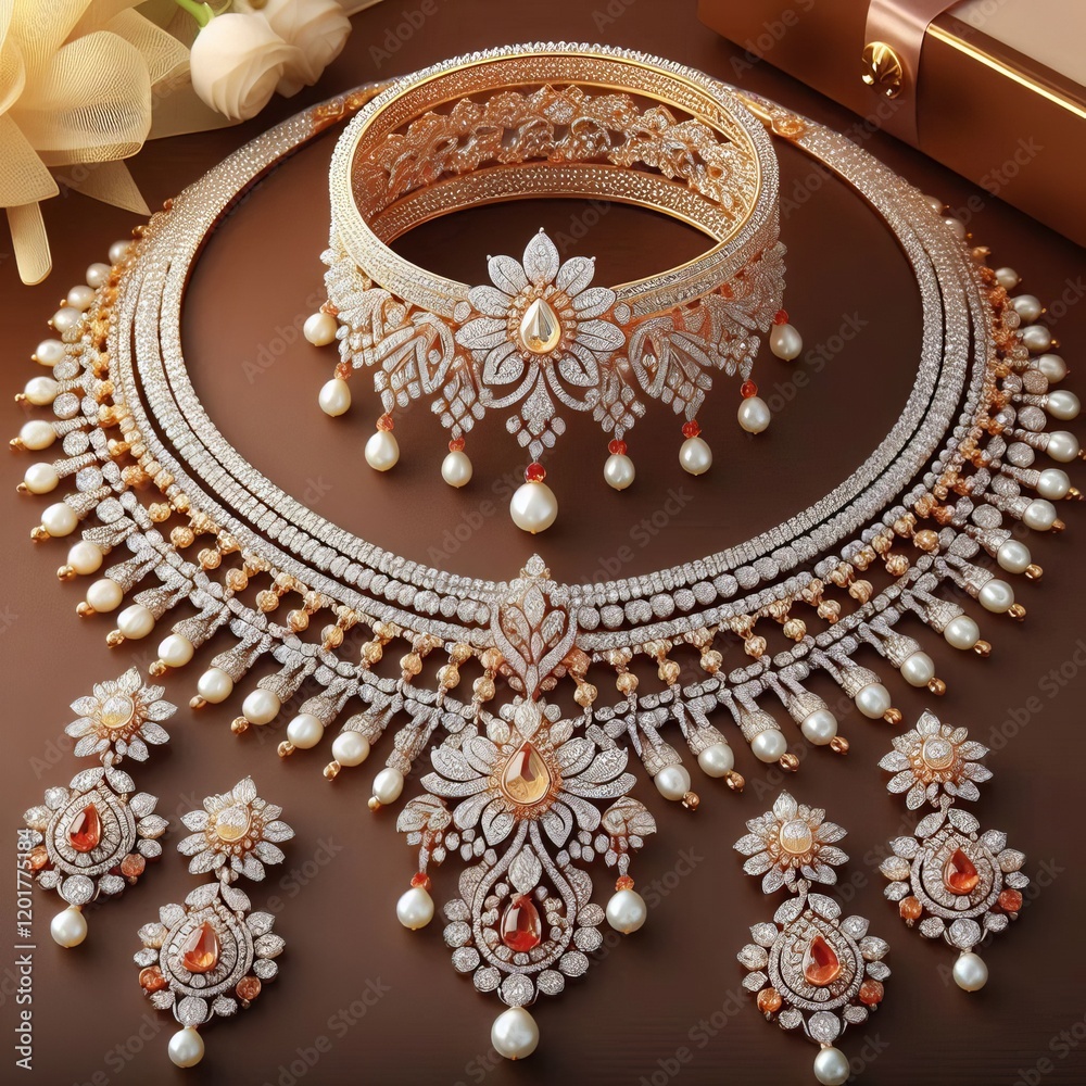 Obraz premium Jewelry Set A necklace bracelet and earrings set displayed elega