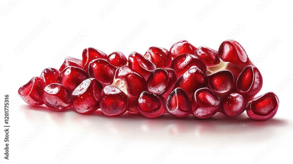 Close-up of Red Pomegranate Arils on White Background. Juicy and Vibrant Fruit Seeds. Macro Photography of Fresh, Ripe Pomegranate. High-Resolution Image for Culinary and Health Applications. Close-up of Red Pomegranate Arils on White Background. Juicy and Vibrant Fruit Seeds. Macro Photography of Fresh, Ripe Pomegranate. High-Resolution Image for Culinary and Health Applications.