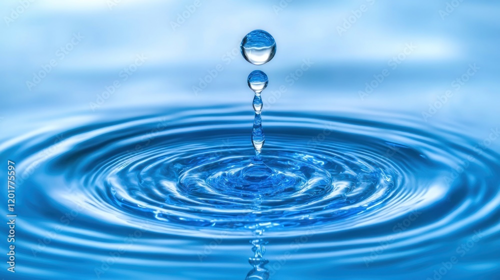 Water Droplet Impact: Concentric Ripples on a Calm Blue Surface Water Droplet Impact: Concentric Ripples on a Calm Blue Surface