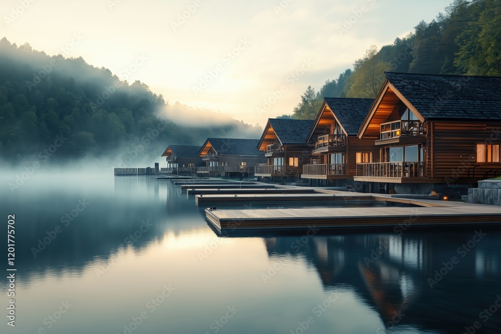 Fototapeta premium Luxury lakeside resort with a central dock