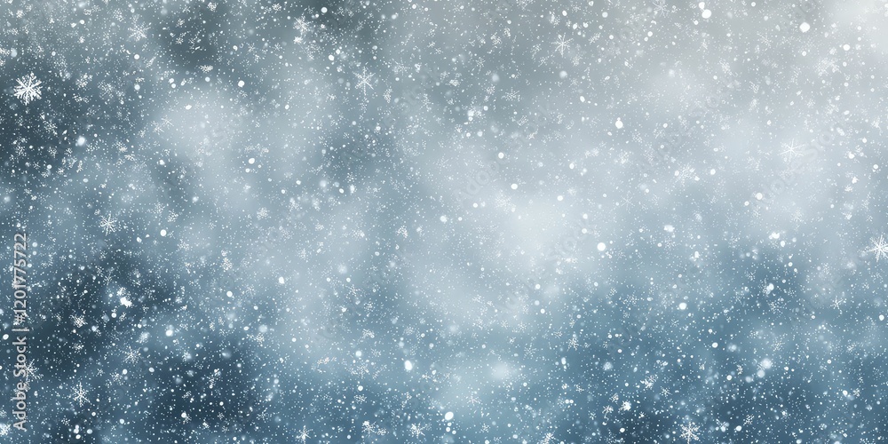 Obraz premium Close-up of snowflakes swirling in the air against a cold, gray sky.