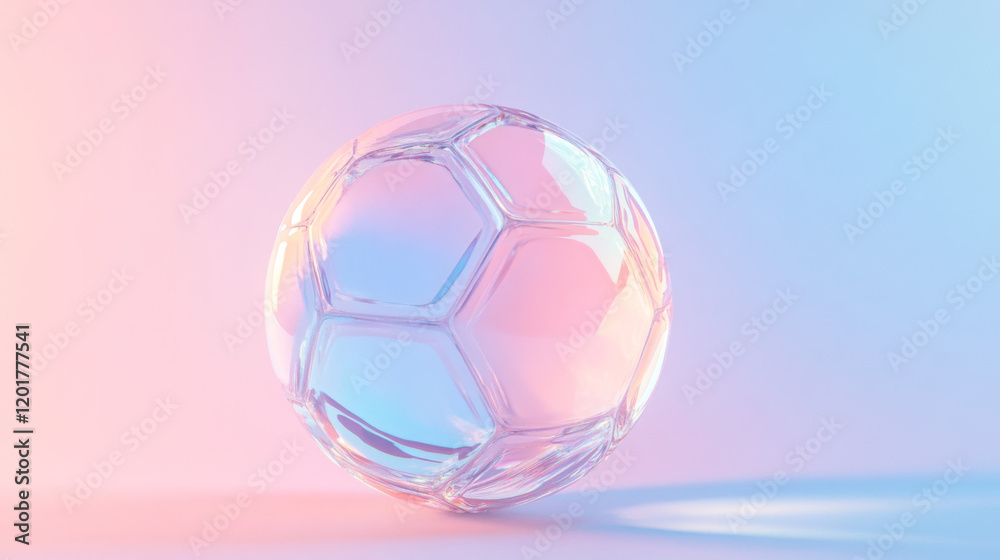 Fototapeta premium Crystal Holographic Ball on a Pastel Background With a Soft Glow and Geometric Shapes