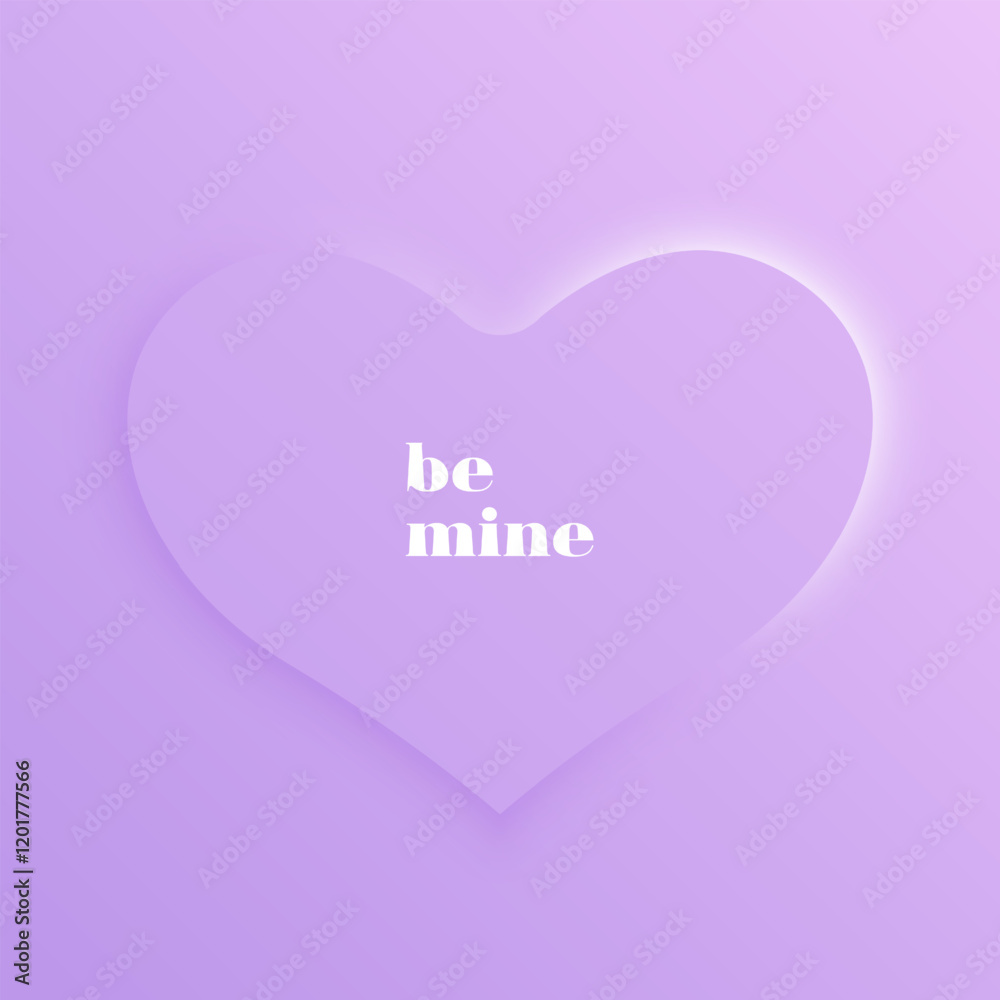 Heart-shaped design Be Mine text purple gradient background. Minimalistic Valentine-themed illustration soft lighting effect. Valentines Day concept. Greeting card, invitation, and poster Heart-shaped design Be Mine text purple gradient background. Minimalistic Valentine-themed illustration soft lighting effect. Valentines Day concept. Greeting card, invitation, and poster