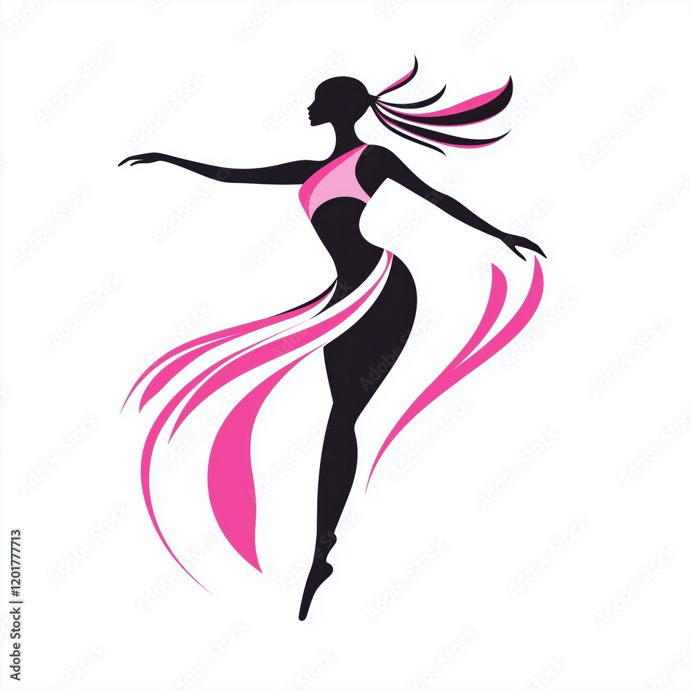 Female dancer in a dynamic pose surrounded by pink ribbons Female dancer in a dynamic pose surrounded by pink ribbons