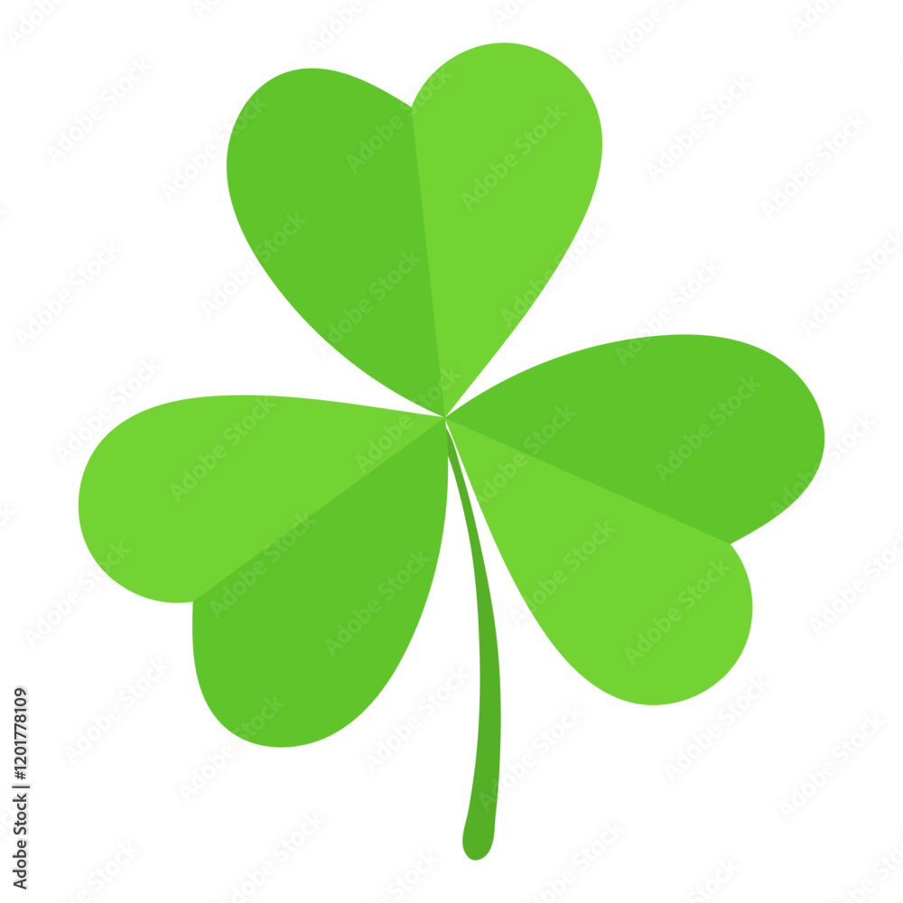 Three-leaf green clover with heart-shaped leaves isolated on a white background. Simple flat illustration. St. Patrick's Day and luck symbol concept Three-leaf green clover with heart-shaped leaves isolated on a white background. Simple flat illustration. St. Patrick's Day and luck symbol concept