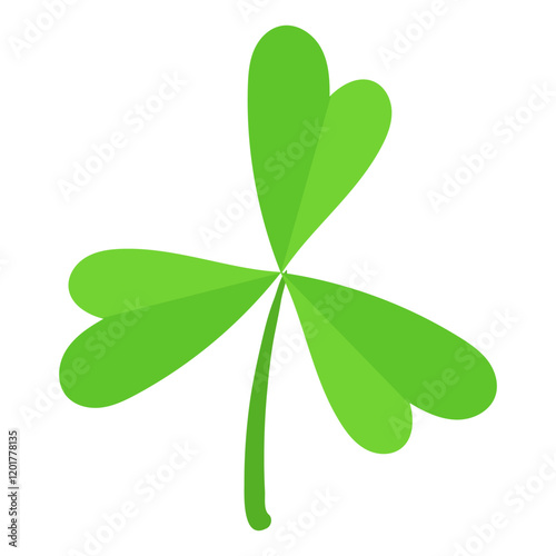 Three-leaf green clover with heart-shaped leaves isolated on a white background. Simple flat illustration. St. Patrick's Day and luck symbol concept